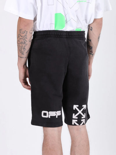Off-White – Schwarze Shorts mit handbedrucktem Logo