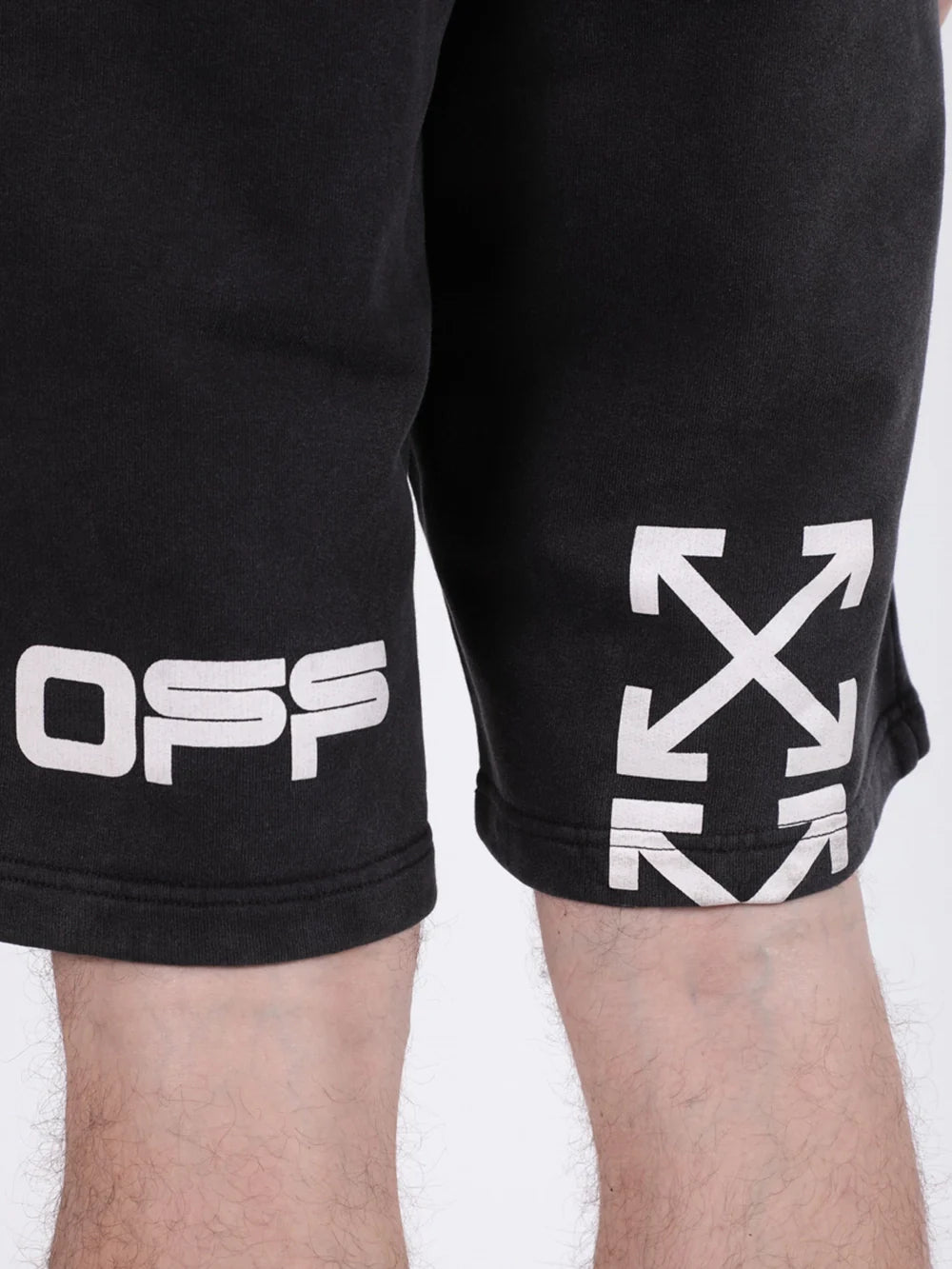Off-White – Schwarze Shorts mit handbedrucktem Logo