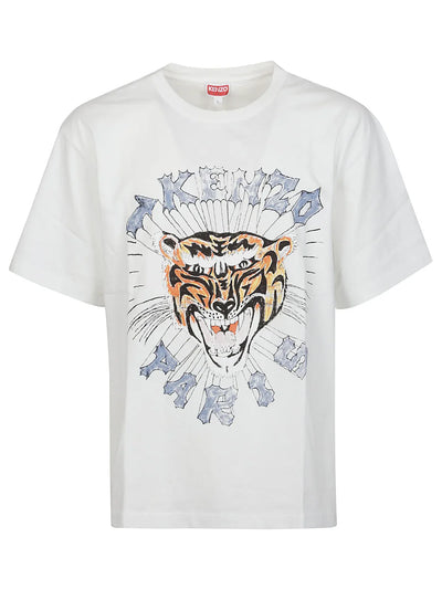Kenzo – Weißes T-Shirt mit Tiger-Logoprint