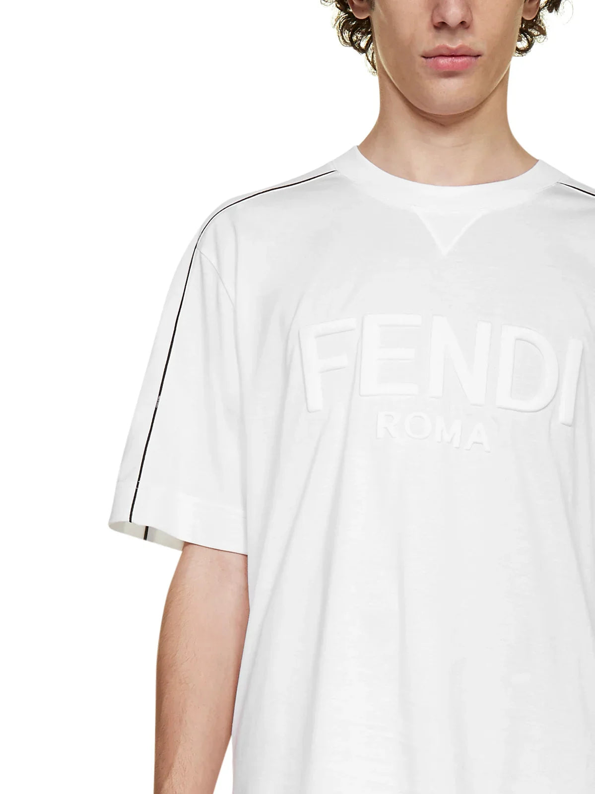 Weißes T-Shirt mit Rundhalsausschnitt und Fendi-Logoprägung