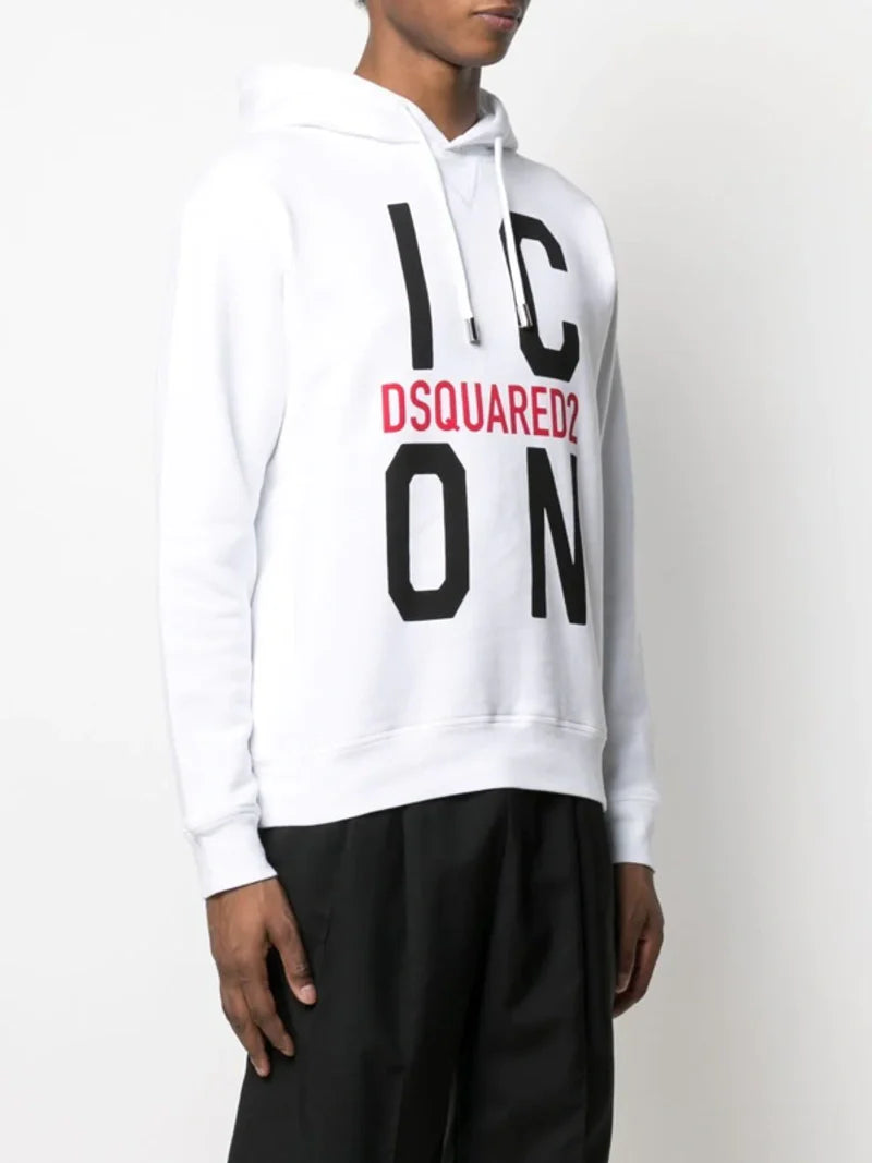 Dsquared2 – Weißer Kapuzenpullover mit Big Icon-Logo-Aufdruck