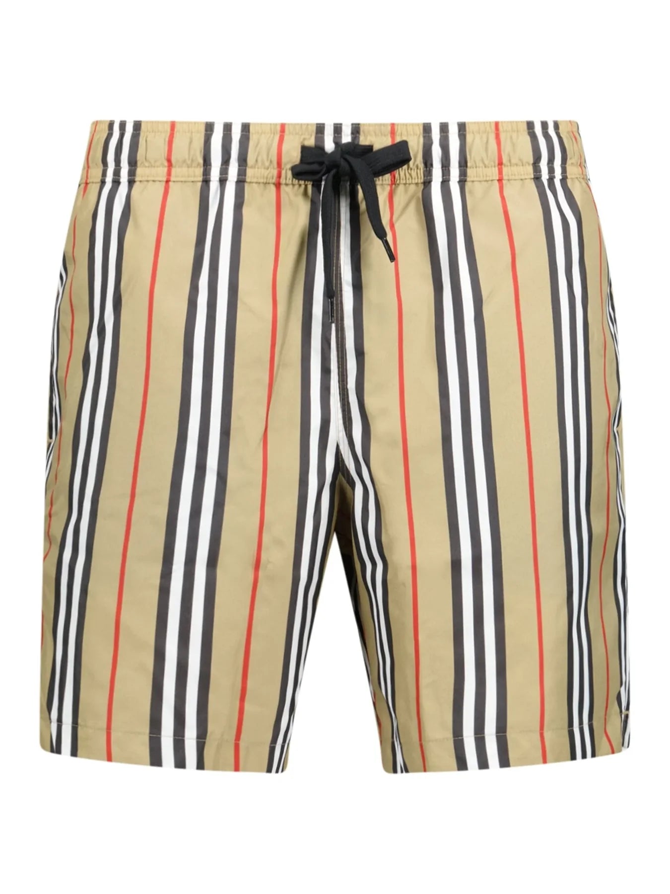 Burberry – Badeshorts mit gestreiftem Karomuster in Beige