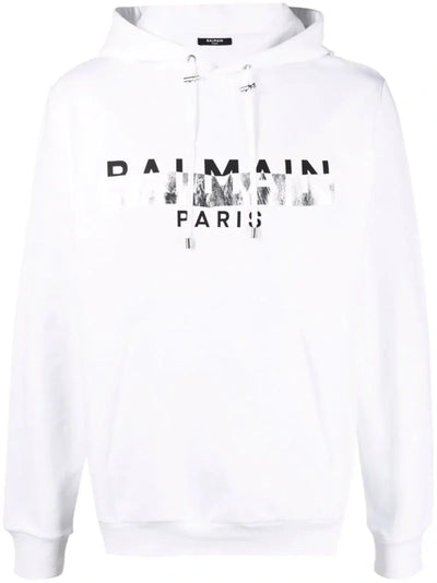 Balmain – Kapuzenpullover mit Folienband-Logoprint in Weiß