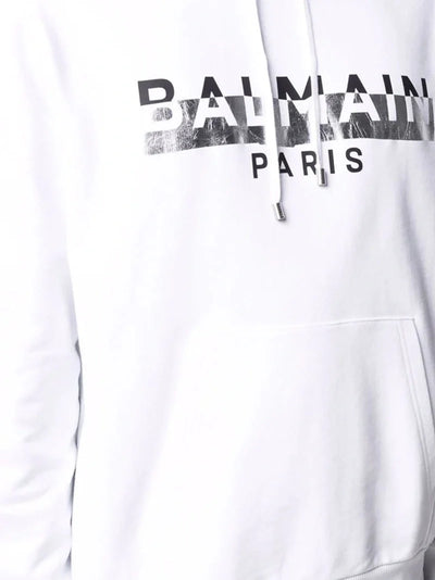 Balmain – Kapuzenpullover mit Folienband-Logoprint in Weiß