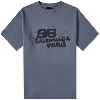 Balenciaga – T-Shirt mit handgezeichnetem BB-Symbollogo in Blau