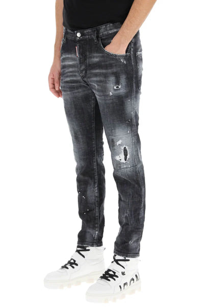 Dsquared2 – Cool Guy – Zerrissene, knielange Jeans in Schwarz