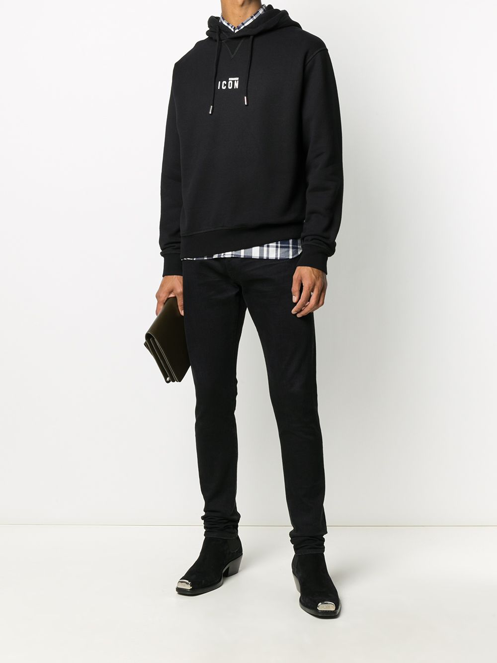 Dsquared2 – Schwarzer Kapuzenpullover mit kleinem Icon-Print 