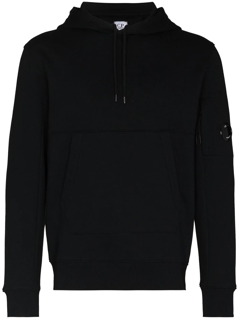 CP Company – Schwarzer Baumwoll-Hoodie mit Logo-Patch