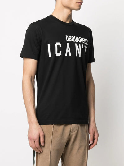 Dsquared2 – Schwarzes T-Shirt mit „I Can't“-Logodruck