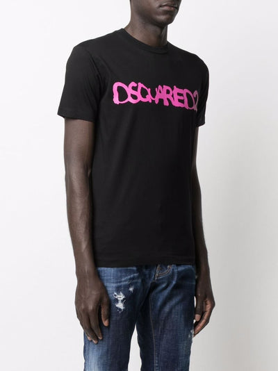 Dsquared2 – T-Shirt mit fluoreszierendem Spray in Schwarz