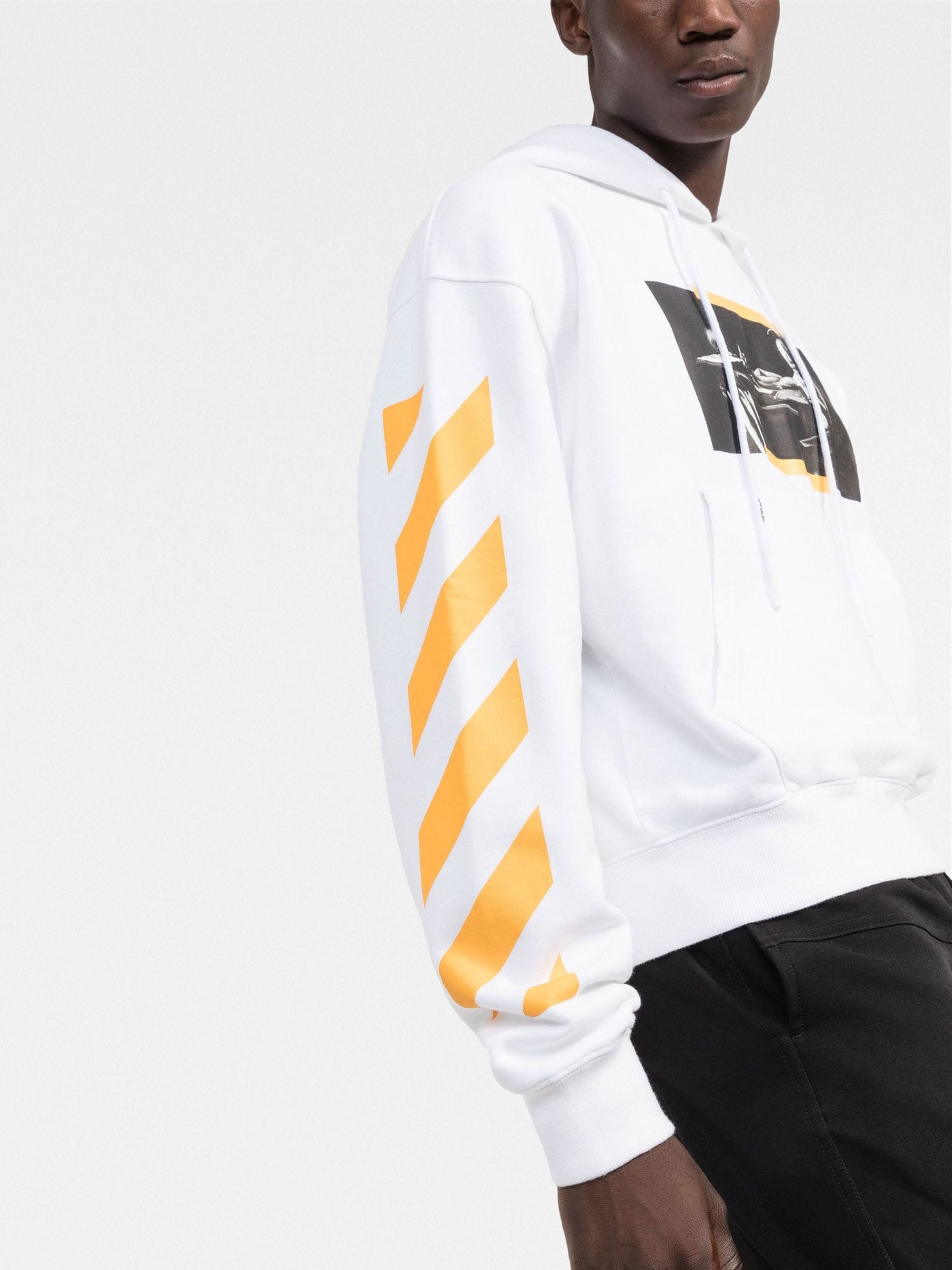Off-White – Weißer Kapuzenpullover mit Caravaggio-Gemälde und Dia-Streifen-Print