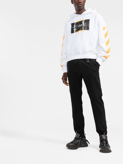 Off-White – Weißer Kapuzenpullover mit Caravaggio-Gemälde und Dia-Streifen-Print