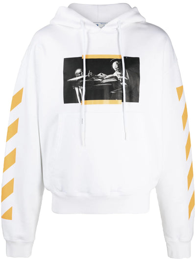 Off-White – Weißer Kapuzenpullover mit Caravaggio-Gemälde und Dia-Streifen-Print