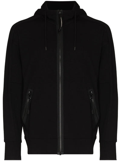 CP Company – Schwarze Fleece-Brillenjacke mit diagonalem Reliefmuster