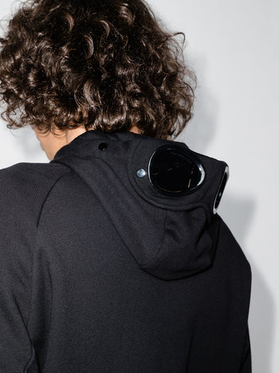 CP Company – Schwarze Fleece-Brillenjacke mit diagonalem Reliefmuster