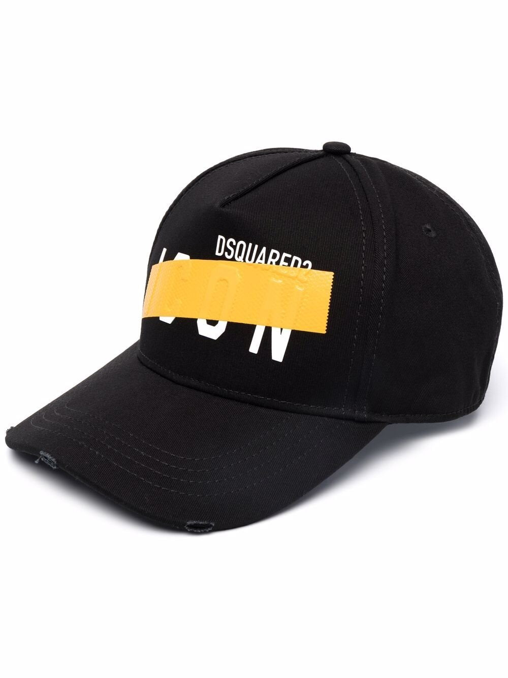 Dsquared2 – Be Icon – Kappe mit sechs Panelen und Klebeband in Schwarz und Gelb 