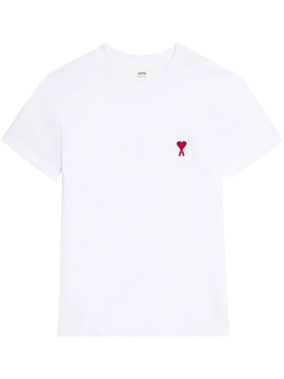 Ami Paris – T-Shirt „Ami De Coeur“ in Weiß mit rotem, gesticktem Logo