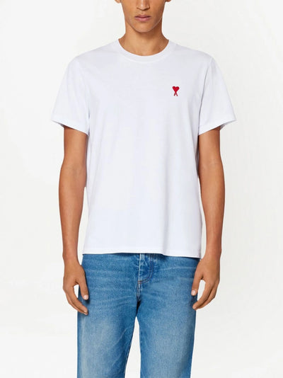Ami Paris – T-Shirt „Ami De Coeur“ in Weiß mit rotem, gesticktem Logo