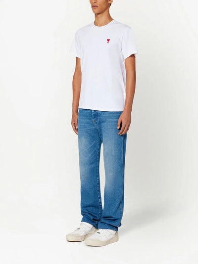 Ami Paris – T-Shirt „Ami De Coeur“ in Weiß mit rotem, gesticktem Logo