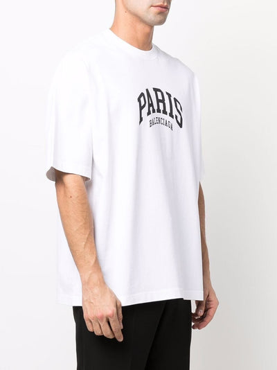 Balenciaga Paris Logo Baumwoll-T-Shirt Weiß 