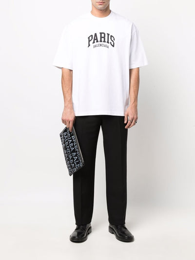 Balenciaga Paris Logo Baumwoll-T-Shirt Weiß 