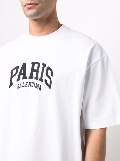 Balenciaga Paris Logo Baumwoll-T-Shirt Weiß 