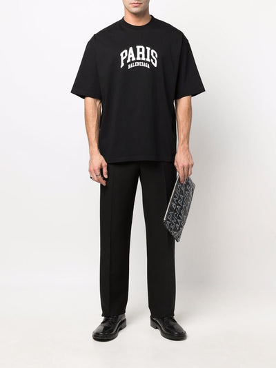 Balenciaga Paris Logo Baumwoll-T-Shirt Schwarz 