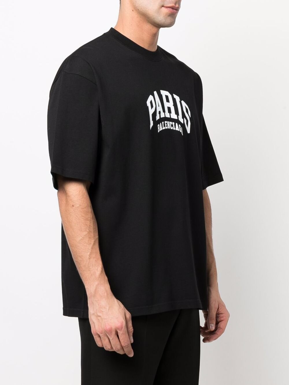 Balenciaga Paris Logo Baumwoll-T-Shirt Schwarz 