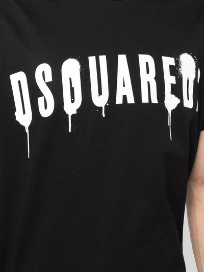 Dsquared2 – Schwarzes Baumwoll-T-Shirt mit Graffiti-Print