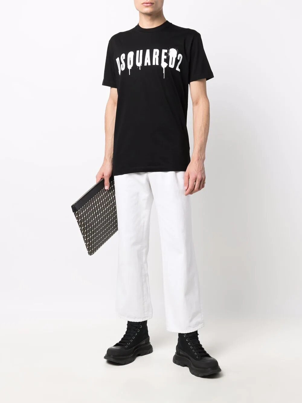 Dsquared2 – Schwarzes Baumwoll-T-Shirt mit Graffiti-Print
