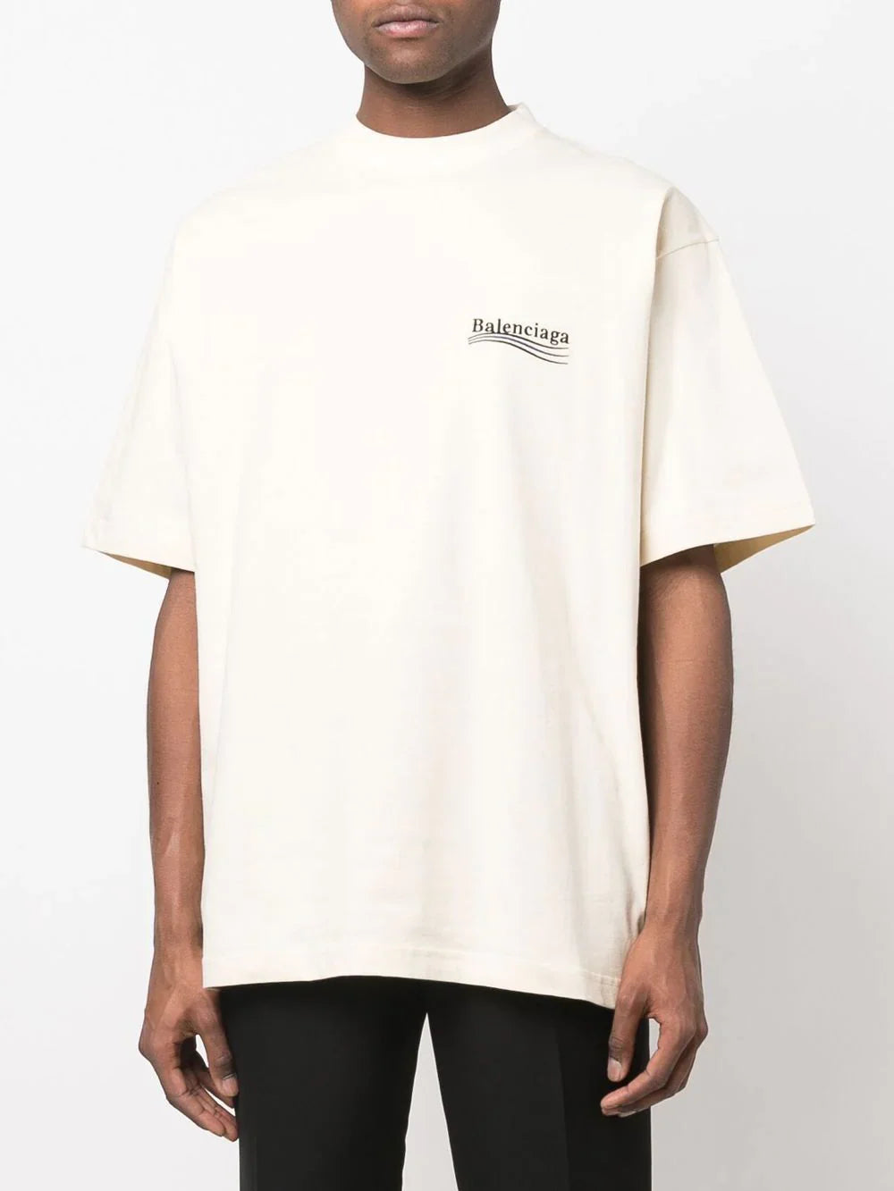 Balenciaga Political Campaign – T-Shirt mit blau gestreiftem Logo in Weiß