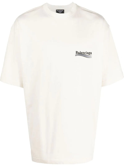 Balenciaga Political Campaign – T-Shirt mit blau gestreiftem Logo in Weiß