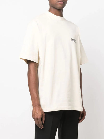 Balenciaga Political Campaign – T-Shirt mit blau gestreiftem Logo in Weiß