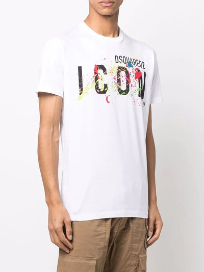 Dsquared2 Weißes Cool-Fit-T-Shirt mit Farbspritzern