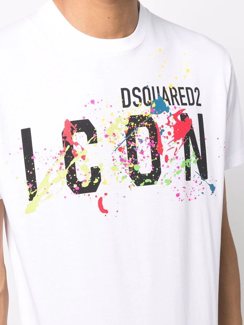 Dsquared2 Weißes Cool-Fit-T-Shirt mit Farbspritzern