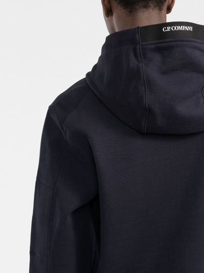 CP Company – Fleece-Kapuzenpullover mit diagonalem Reliefmuster in Marineblau