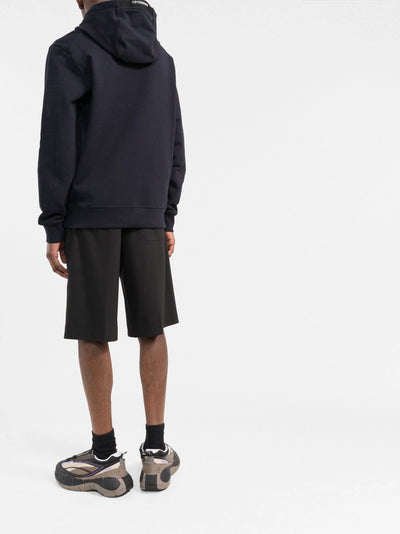 CP Company – Fleece-Kapuzenpullover mit diagonalem Reliefmuster in Marineblau