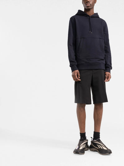 CP Company – Fleece-Kapuzenpullover mit diagonalem Reliefmuster in Marineblau