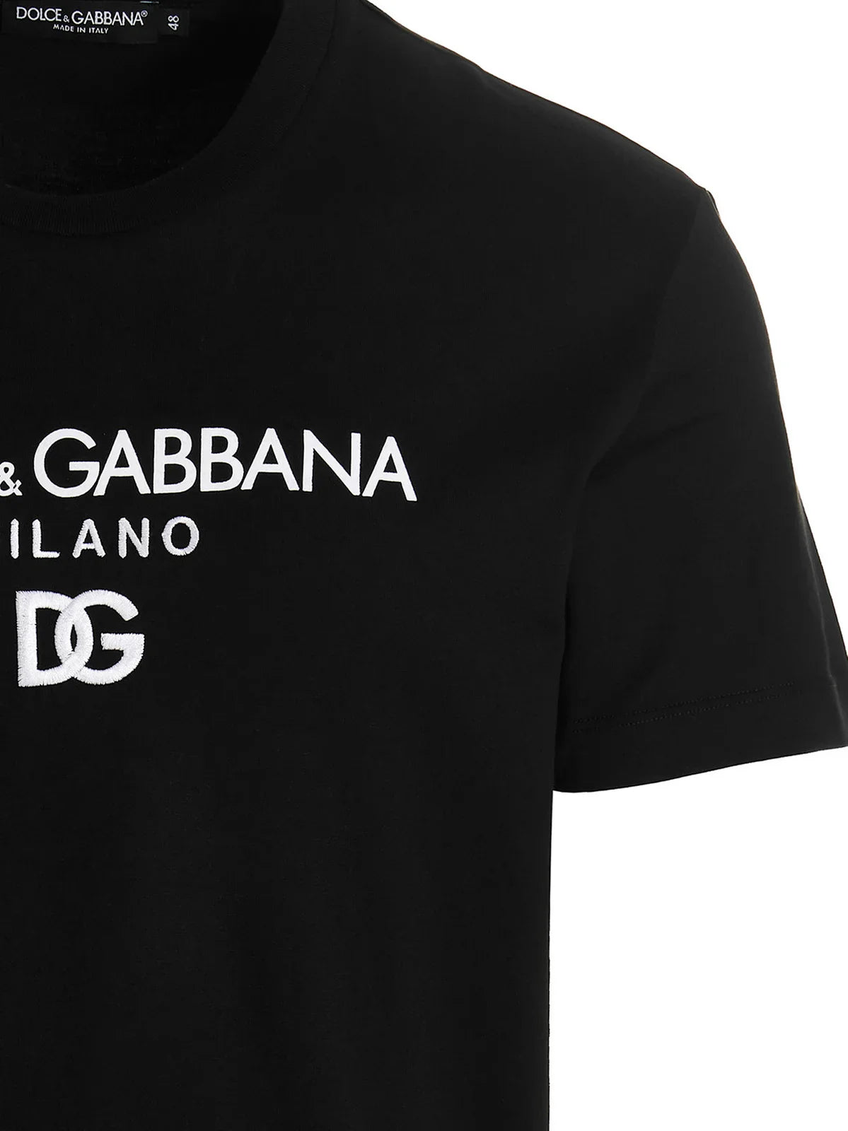 Dolce &amp; Gabbana – T-Shirt mit besticktem DG Milano-Logo in Schwarz