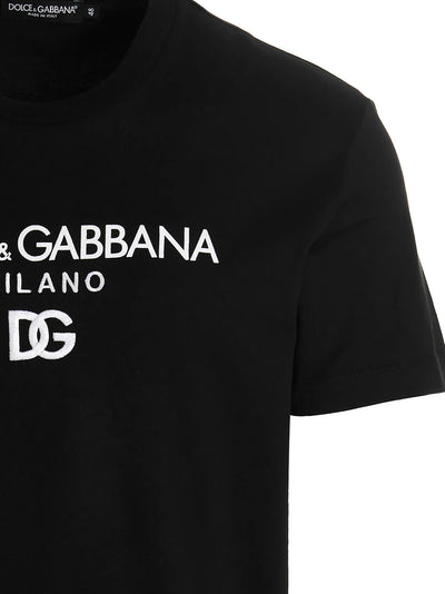 Dolce &amp; Gabbana – T-Shirt mit besticktem DG Milano-Logo in Schwarz