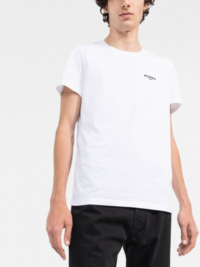 Balmain – Weißes T-Shirt mit kleinem Logo-Flockdruck