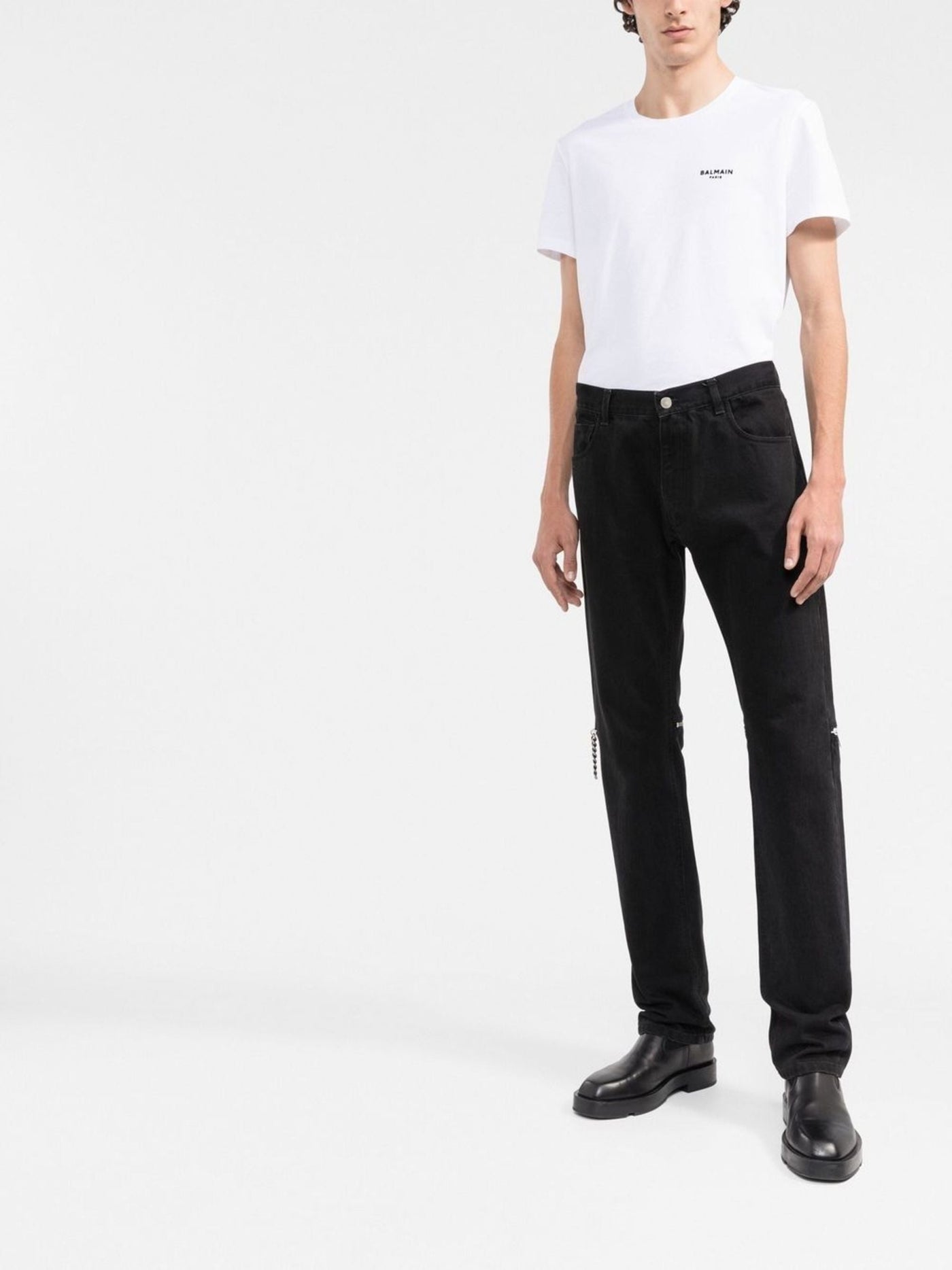 Balmain – Weißes T-Shirt mit kleinem Logo-Flockdruck