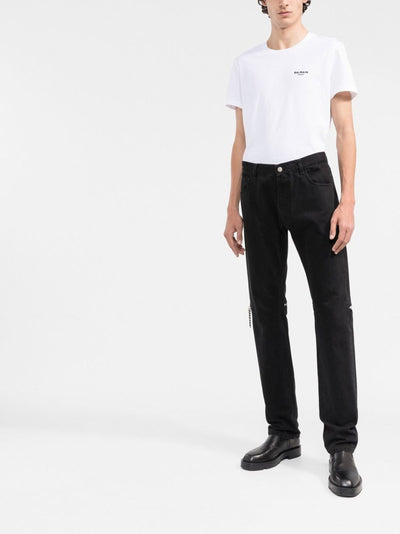 Balmain – Weißes T-Shirt mit kleinem Logo-Flockdruck