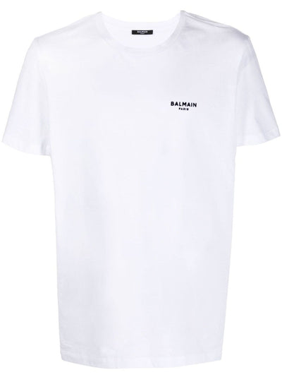 Balmain – Weißes T-Shirt mit kleinem Logo-Flockdruck