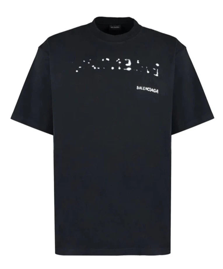 Balenciaga – T-Shirt mit Distressed-Bleed-Logo in Schwarz