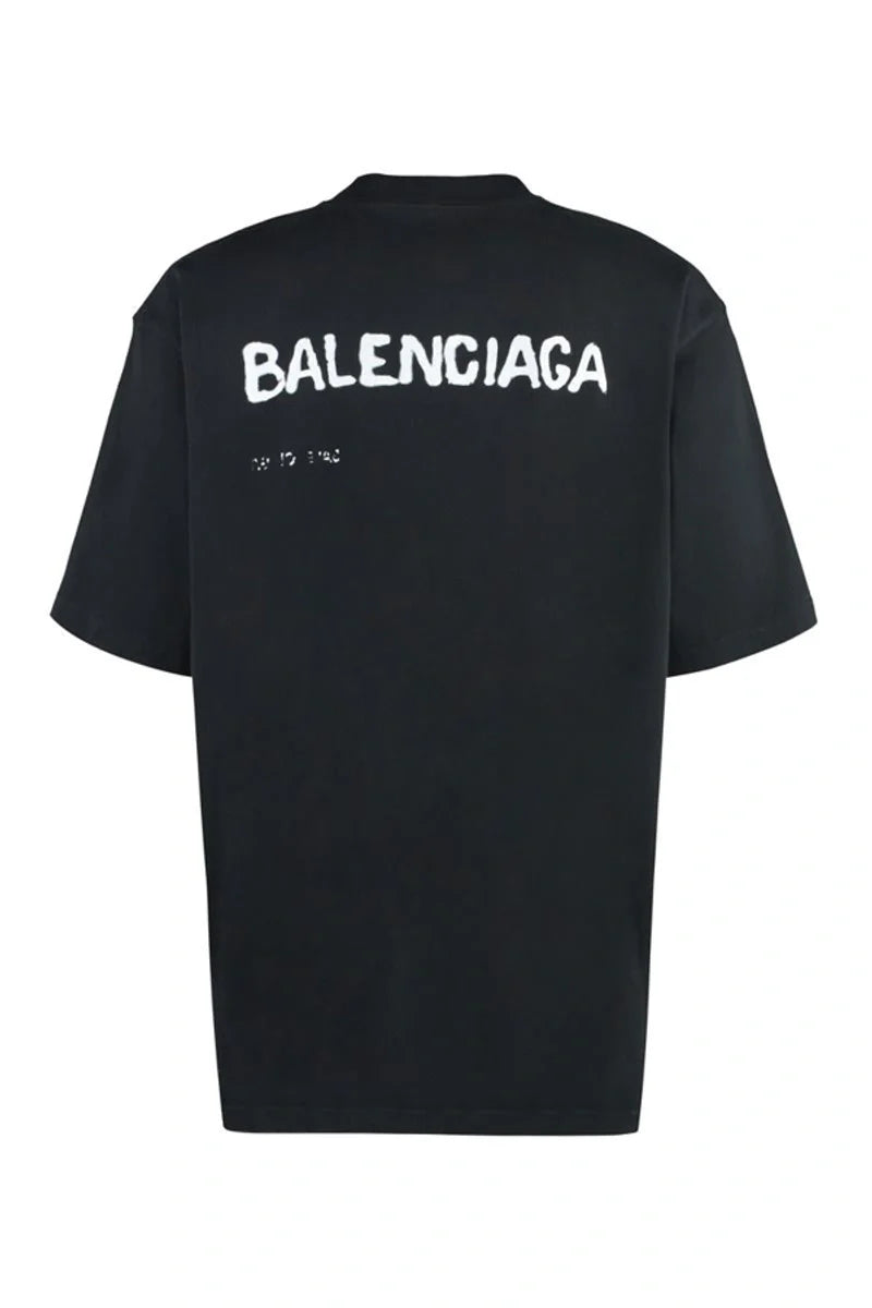 Balenciaga – T-Shirt mit Distressed-Bleed-Logo in Schwarz
