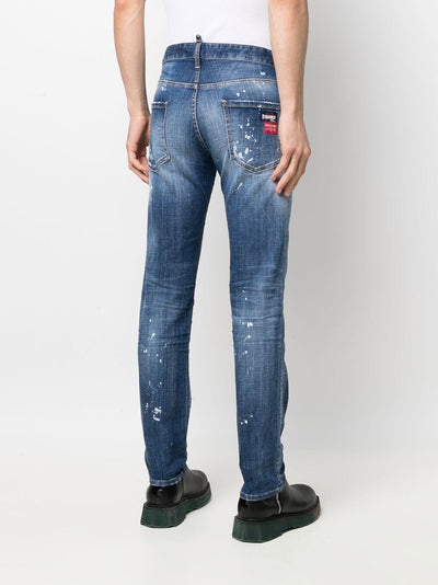 Dsquared2 – Cool Guy – Schmale Jeans mit gebleichten Flecken in Blau 