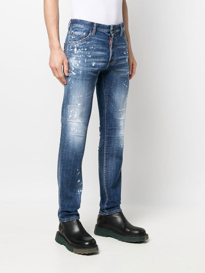 Dsquared2 – Cool Guy – Schmale Jeans mit gebleichten Flecken in Blau 