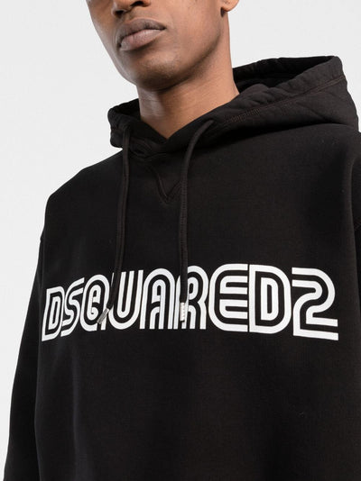 Dsquared2 Outline Logo-Print Baumwoll-Hoodie Schwarz 
