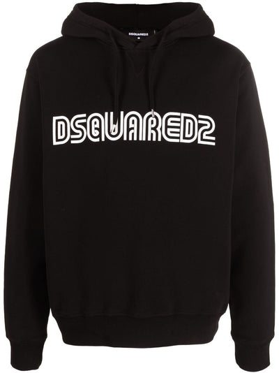 Dsquared2 Outline Logo-Print Baumwoll-Hoodie Schwarz 
